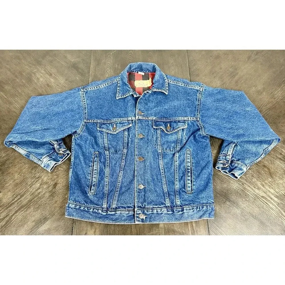 Vintage Plain Pockets Jean Jacket Men's Size Medium Denim Plaid Made in Mexico - Picture 3 of 11